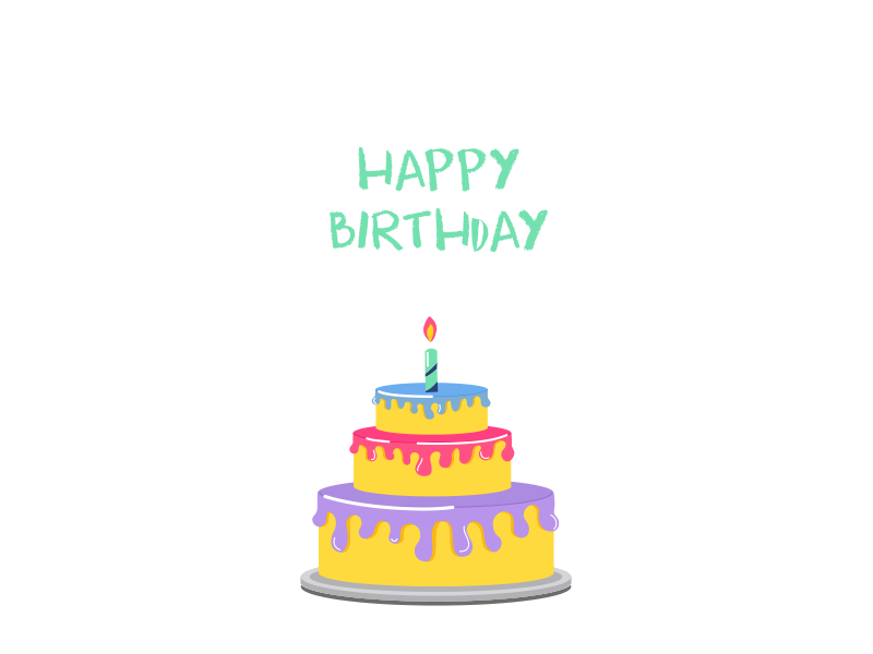 Animated birthday cake with candles and confetti