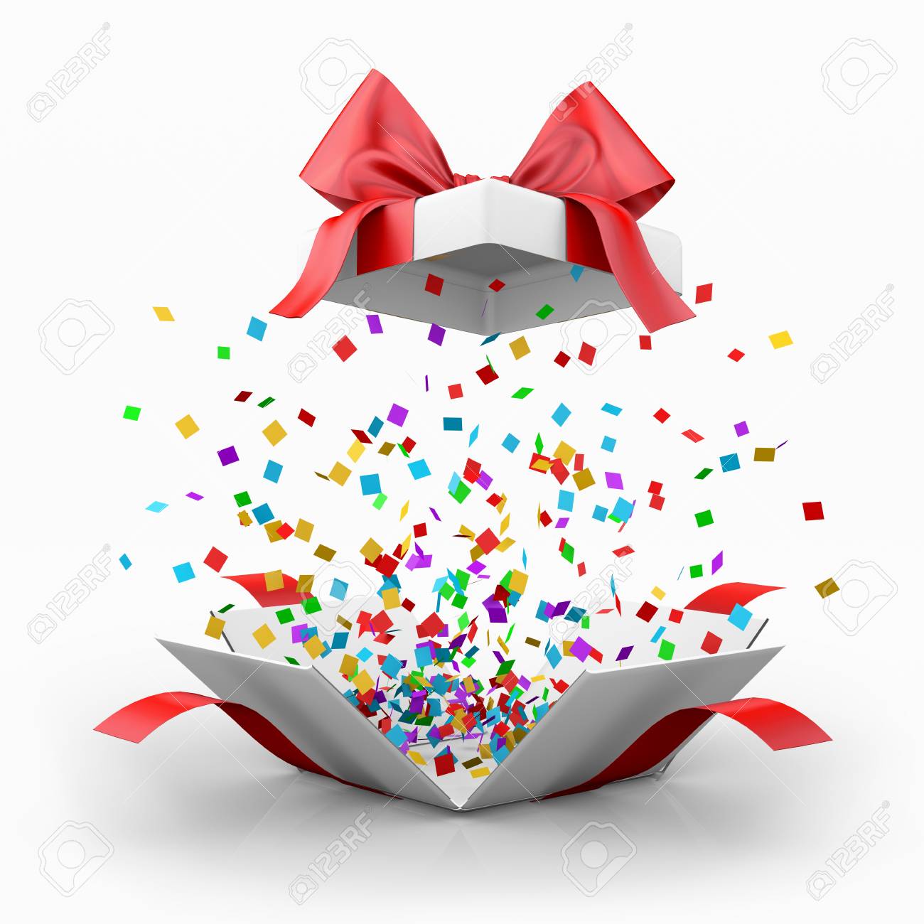 Gift box with a bow and confetti