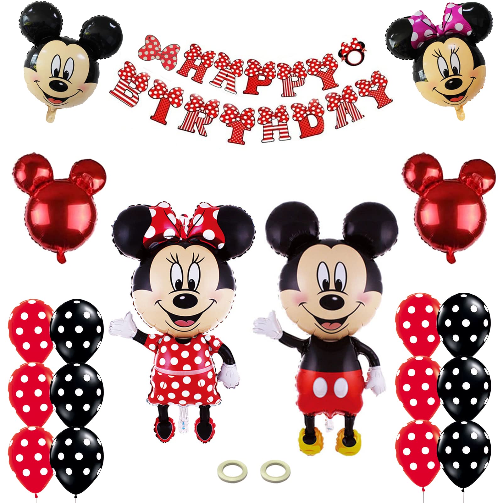 Mickey y Minnie con globos y confeti