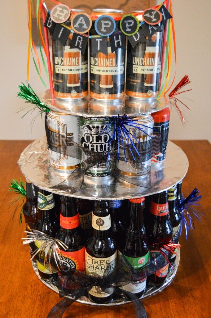 Birthday cake with beer bottles and decorations