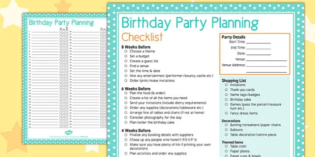 Happy birthday party planning checklist