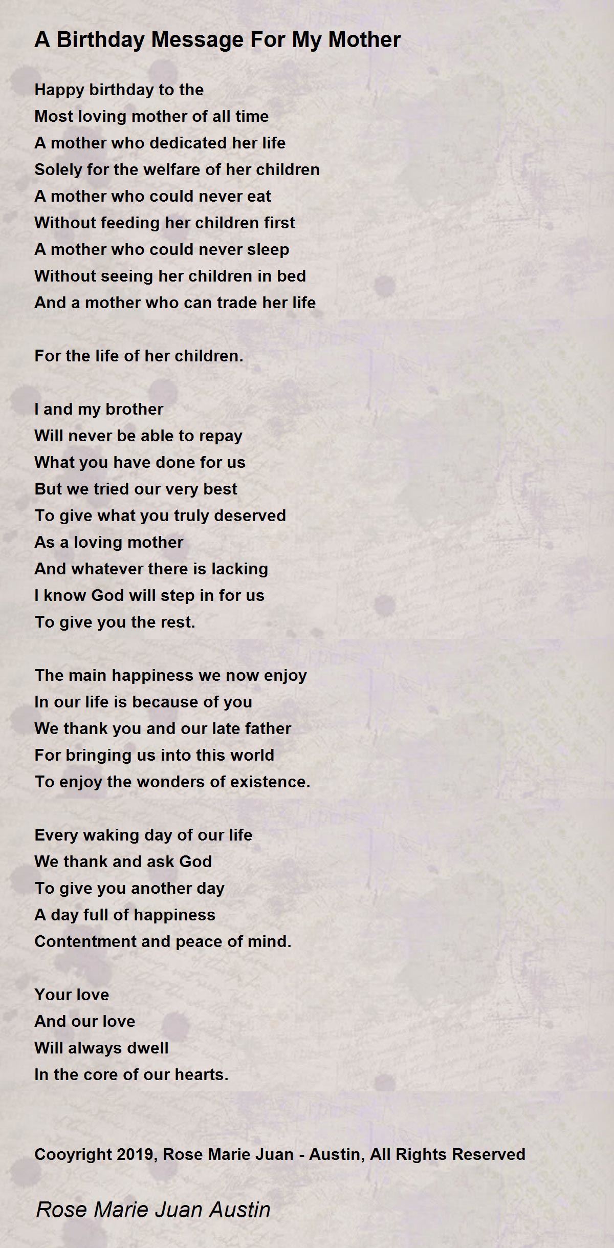 Poem dedicating to mom on her birthday