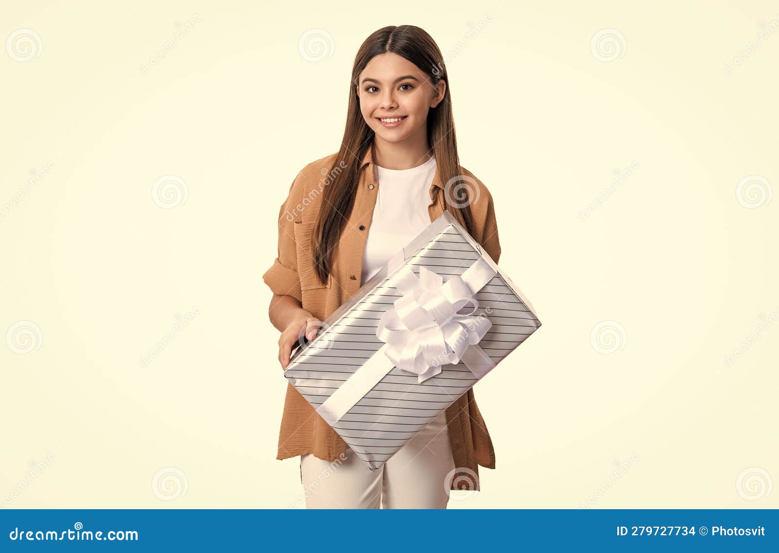 Girl holding a birthday gift, FAQ section