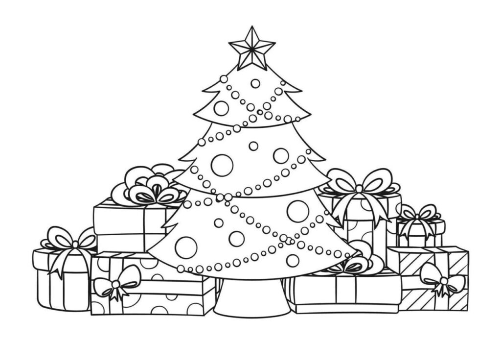 dibujo de navidad con regalos y luces