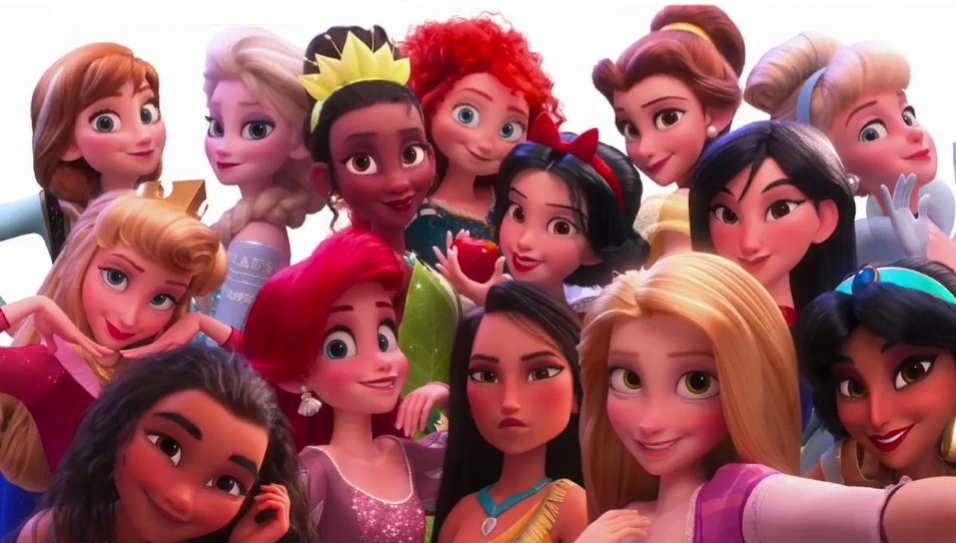 Princesses from different Disney movies celebrating together