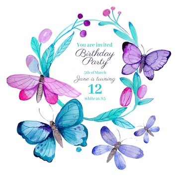 Birthday image with butterflies and customization options