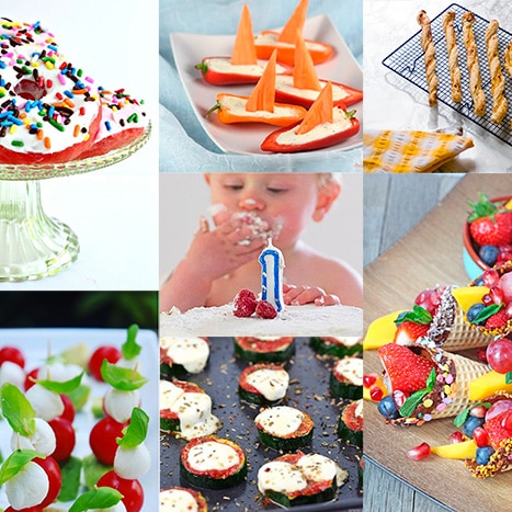 Birthday cake and healthy finger foods
